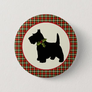 Macaron Rond 5 Cm Scottie Dog Scotch Plaid Christmas