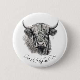 Macaron Rond 5 Cm Scottish Highland Cow Sketch personnalisable