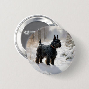 Macaron Rond 5 Cm Scottish Terrier Laisser Il Neige Noël