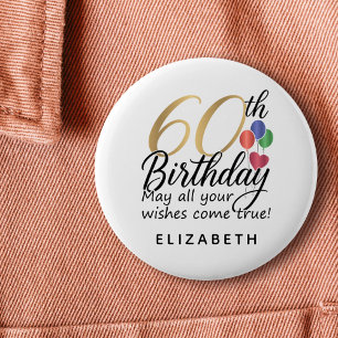 Macaron Rond 5 Cm Script de 60e anniversaire Typographie Jalons Clas