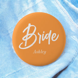 Macaron Rond 5 Cm Script Mariage blanc orange mariée
