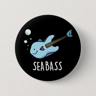 Macaron Rond 5 Cm Sea Bass Funny Bass Guitare Poisson Pun Dark BG