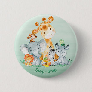 Macaron Rond 5 Cm Sea Green Watercolor Cute Safari Jungle Animaux