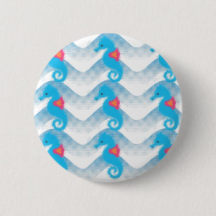 Macaron Rond 5 Cm Seahorses And Blue Waves Pattern