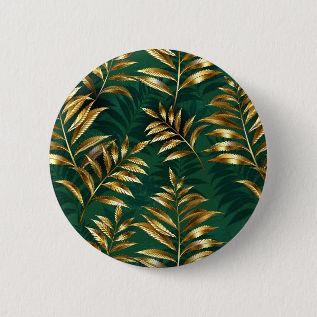 Macaron Rond 5 Cm Seamless pattern with golden ferns (Devant)