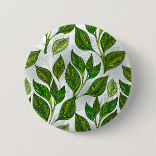 Macaron Rond 5 Cm Seamless Pattern with Green Tea Leaves
