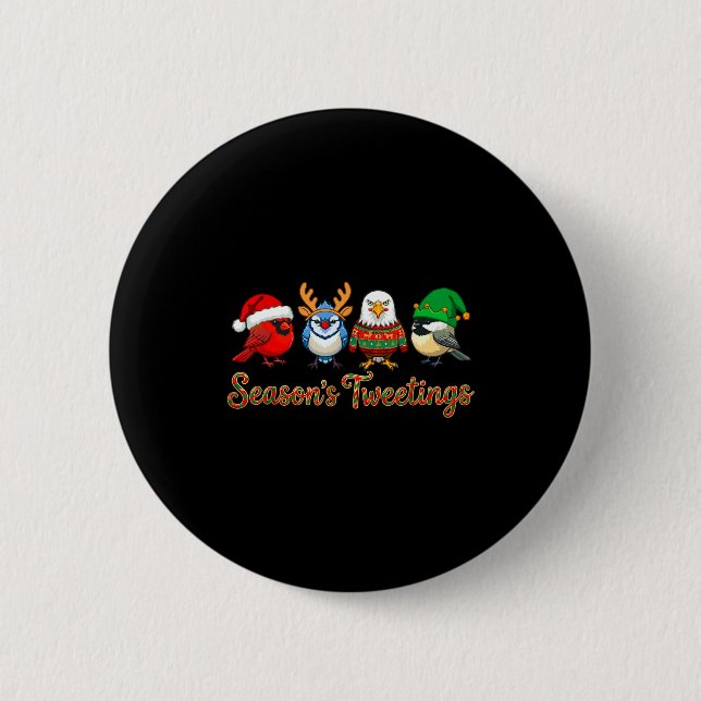 Macaron Rond 5 Cm Season's Tweetings Funny Christmas Birdwatcher Squ (Devant)