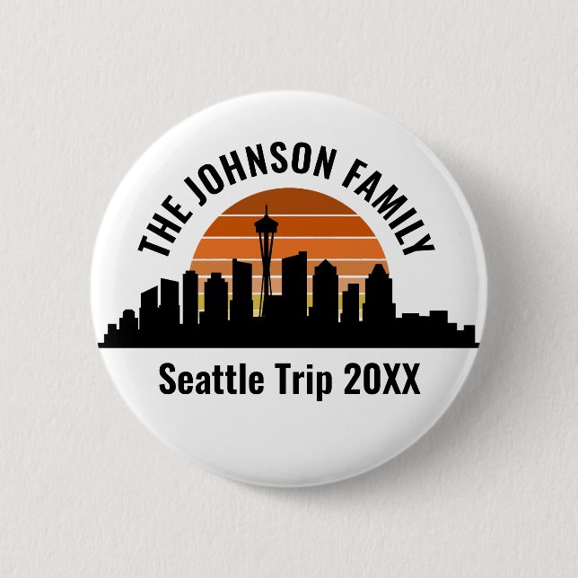 Macaron Rond 5 Cm Seattle Skyline Coucher de soleil sur mesure vacan (Devant)