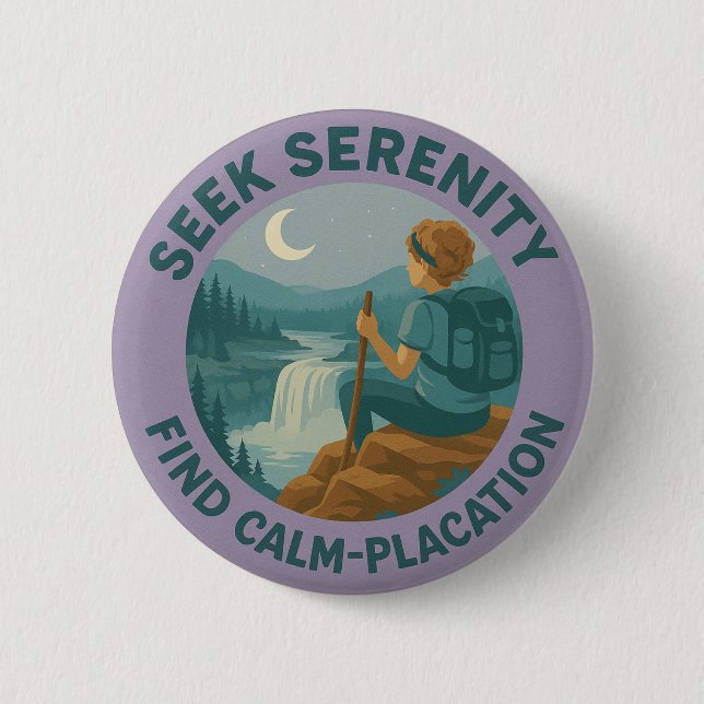 Macaron Rond 5 Cm Seek Serenity – Find Calm-Placation Pin Button (Devant)