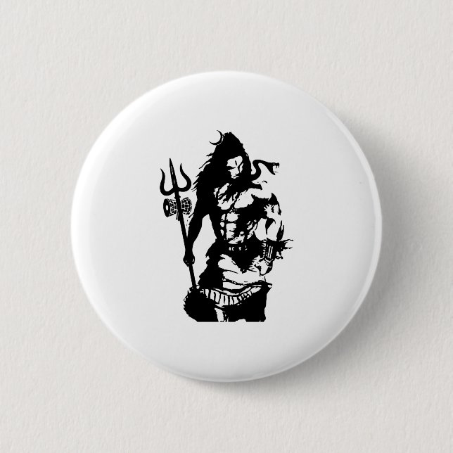 Macaron Rond 5 Cm Seigneur Shiva Art Angry Trishul (Devant)