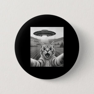 Macaron Rond 5 Cm Selfie de chat avec un ovni alien Cadeaux drôles d