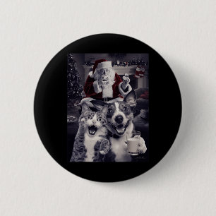 Macaron Rond 5 Cm Selfie De Chien Et De Chat Drôle Avec Noël Père No