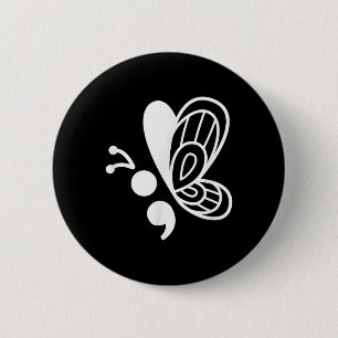 Macaron Rond 5 Cm Semicolon papillon Sensibilisation à la santé ment