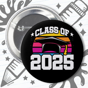 Macaron Rond 5 Cm Senior 2025 Classe de 2025 Graduation Retro Sunset