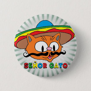 Macaron Rond 5 Cm Señor Gato (Dessin de Moustache) avec Sombrero