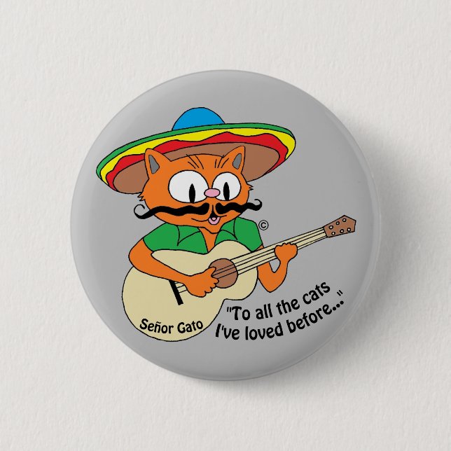 Macaron Rond 5 Cm Senor Gato Jouant de la Guitare Chantant Chat (Devant)
