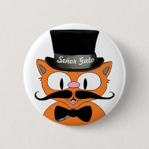 Macaron Rond 5 Cm Señor Gato™ Moustache Chapeau Melon et Nœud Papill