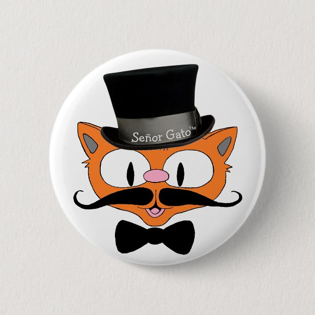 Macaron Rond 5 Cm Señor Gato™ Moustache Chapeau supérieur et Cravate (Devant)
