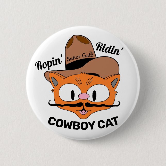 Macaron Rond 5 Cm Señor Gato Ropin' Ridin' Cartographie Cowboy Chat (Devant)