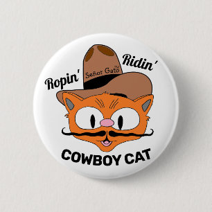 Macaron Rond 5 Cm Señor Gato Ropin' Ridin' Dessin Animé Chat Cowboy