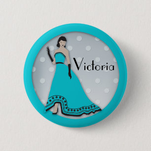 Macaron Rond 5 Cm Senorita classique dans le bouton de turquoise et