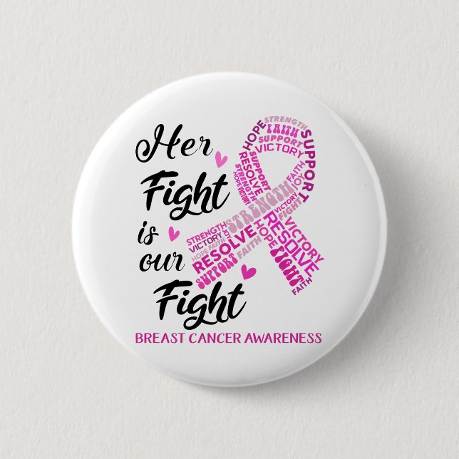 Macaron Rond 5 Cm Sensibilisation au cancer du sein Son combat est m (Devant)