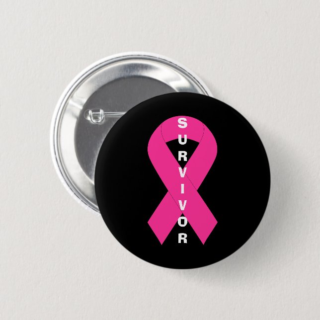 Macaron Rond 5 Cm Sensibilisation au cancer du sein Survivant au rub (Devant & derrière)