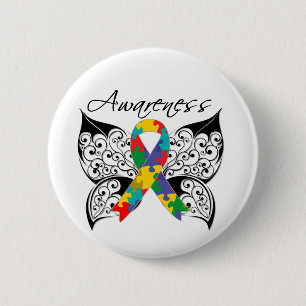 Macaron Rond 5 Cm Sensibilisation aux papillons de tatouage - Autism