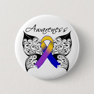 Macaron Rond 5 Cm Sensibilisation aux papillons de tatouage - Cancer