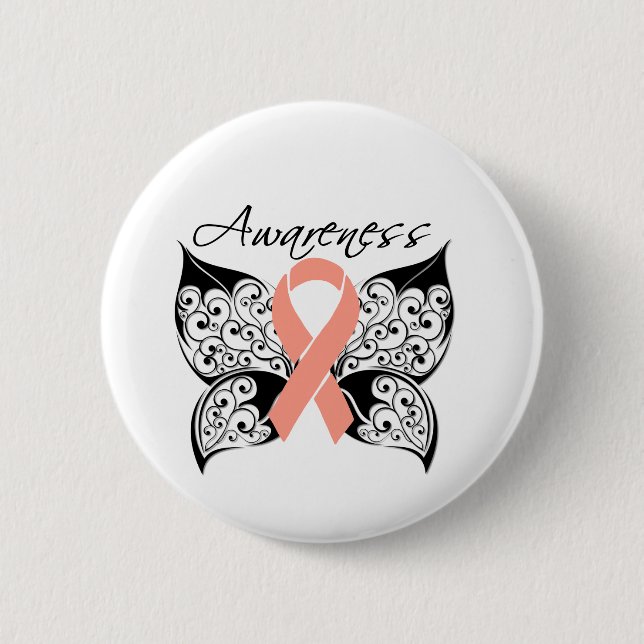 Macaron Rond 5 Cm Sensibilisation aux papillons de tatouage - Cancer (Devant)