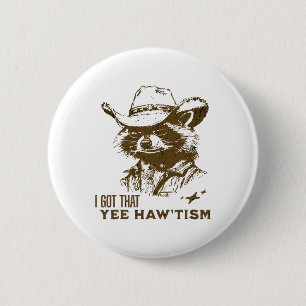 Macaron Rond 5 Cm Sensibilisation sur l'autisme Cowboy Raccoon J'Ai 