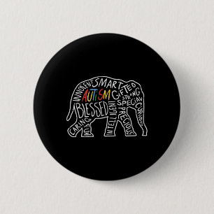 Macaron Rond 5 Cm Sensibilisation sur l'autisme Eléphant Mots Amoure