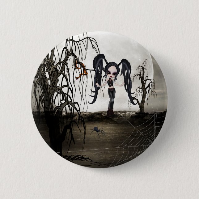 Macaron Rond 5 Cm Sepia Goth Girl (Devant)