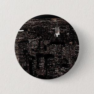 Macaron Rond 5 Cm Sepia New York City Night Skyline
