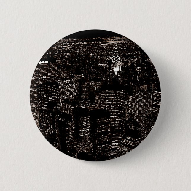 Macaron Rond 5 Cm Sepia New York City Night Skyline (Devant)