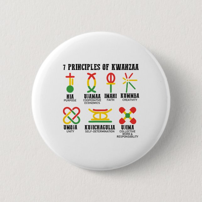 Macaron Rond 5 Cm Sept Principes De Kwanzaa Fier Africain-Américain (Devant)