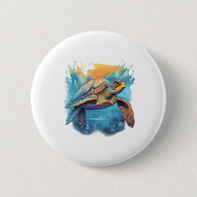 Macaron Rond 5 Cm Serene Underwater Turtle Copy (Devant)