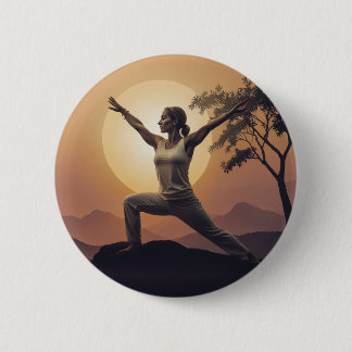 Macaron Rond 5 Cm Serene Yoga Pose Outline Bouton Design