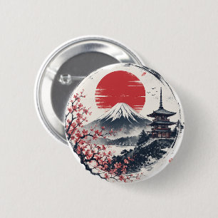 Macaron Rond 5 Cm Sérénité du coucher de soleil sur le mont Fuji – A