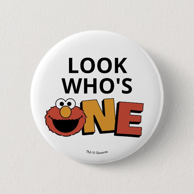 Macaron Rond 5 Cm Sesame Street | Elmo - Premier Bouton d'Anniversai (Devant)