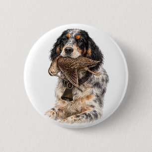 Macaron Rond 5 Cm Setter anglais, chasse à la bécasse ,Art canin