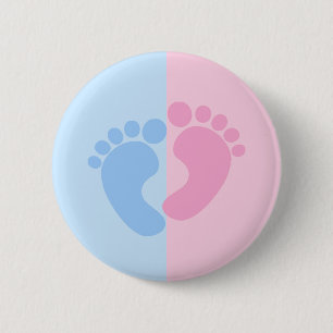 Macaron Rond 5 Cm Sexe Révéler rose et bleu bébé pieds douche