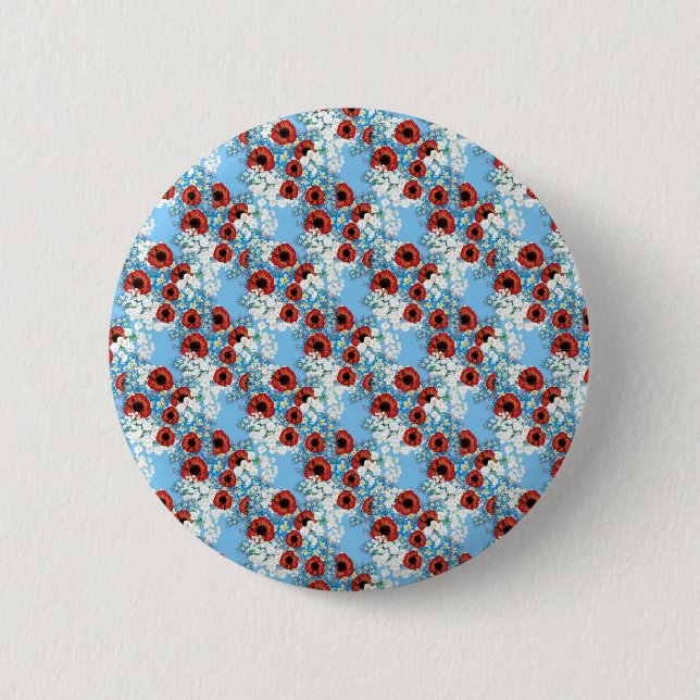 Macaron Rond 5 Cm Shabby imprimé chic de fleurs rouges rouges rouges (Devant)