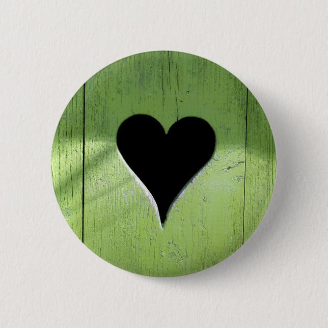 Macaron Rond 5 Cm SHABBYCHIC coeur en bois vert noir (Devant)