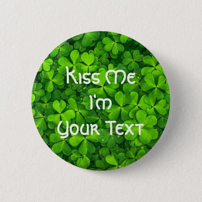 Macaron Rond 5 Cm Shamrock Clover Feuilles St. Patrick's Day Kiss Me (Devant)