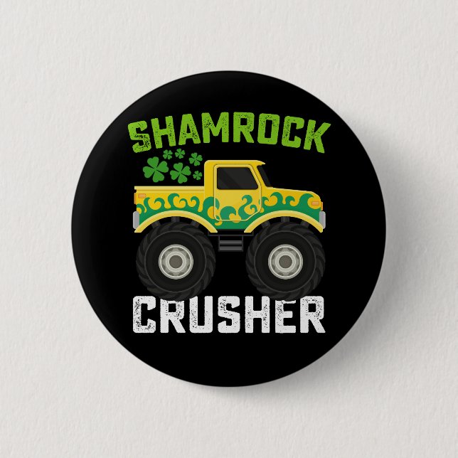 Macaron Rond 5 Cm Shamrock Croiseur Monster Camion St Patrick's Day (Devant)