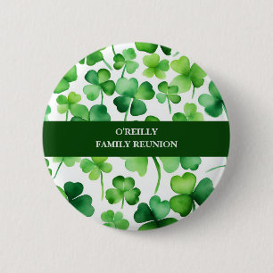 Macaron Rond 5 Cm Shamrock d'aquarelle du nom de famille irlandais
