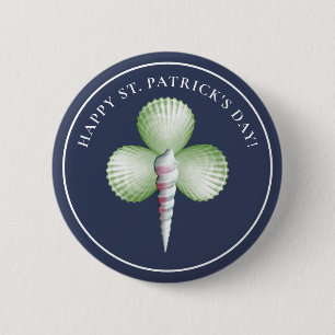 Macaron Rond 5 Cm Shamrock Seashells St. Patrick's Day Button