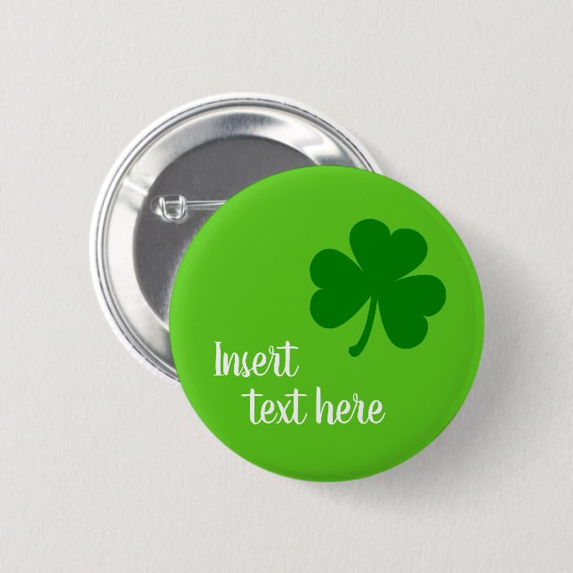 Macaron Rond 5 Cm Shamrock vert avec Modèle texte personnalisé (Devant & derrière)