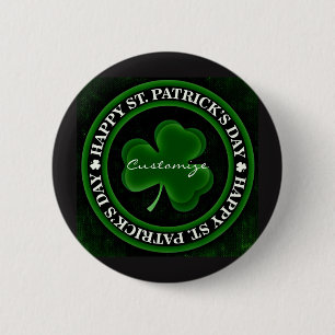 Macaron Rond 5 Cm shamrock vert/noir St Patrick's Day Irish Pride